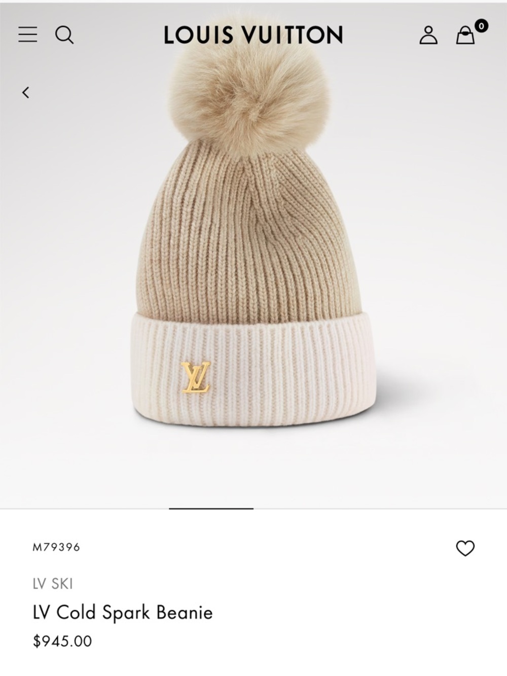 Louis Vuitton Cashmere Knit Pom-Pom Beanie with Gold LV Charm